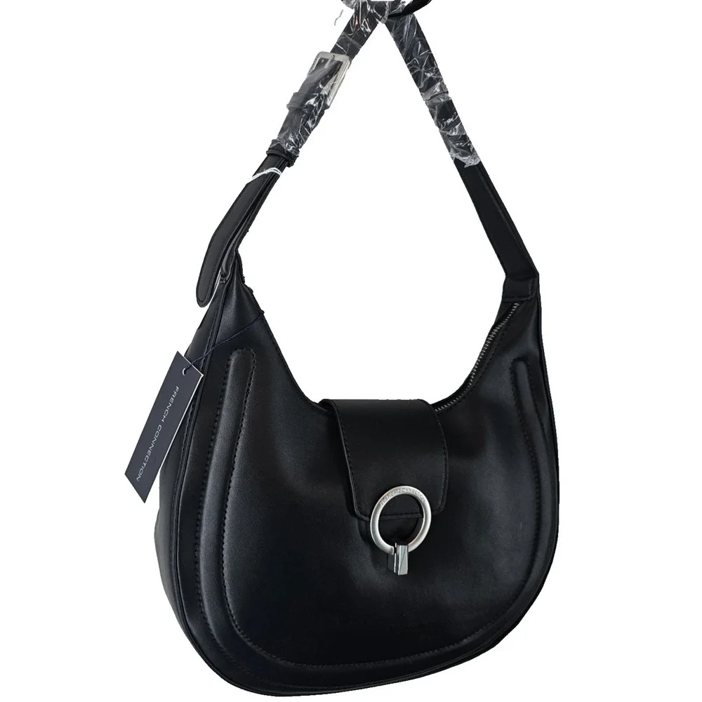 Charn Ring Hobo Shoulder Bag Black Ring Closure by French Connection NWT